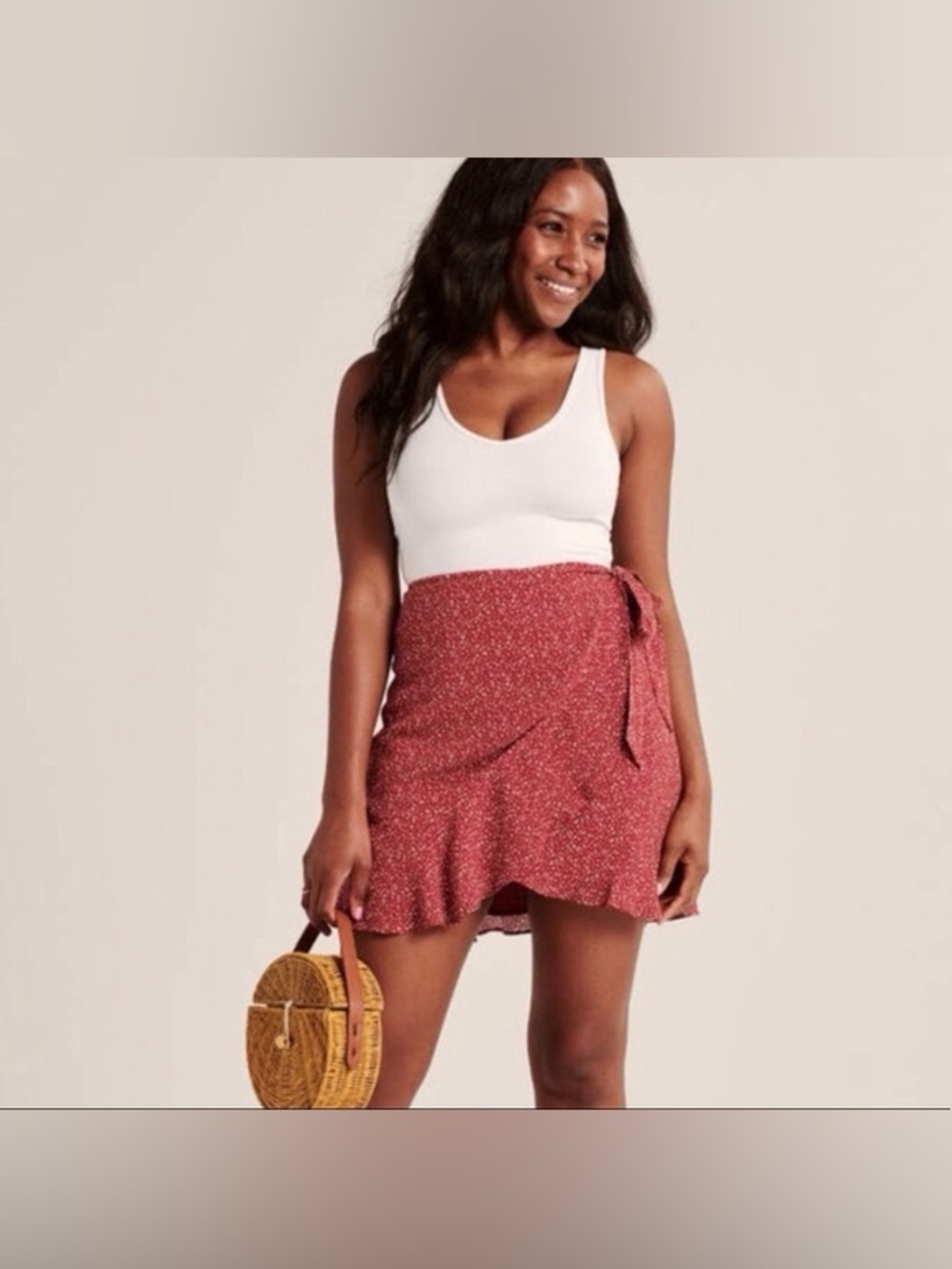 NWT Abercrombie & Fitch Ruffle Wrap Mini Skirt – Red Floral – XS